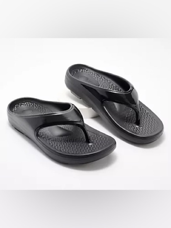 REVITALIGN Shoes - REVITALIGN PWR Bridge Orthopedic thong slides, arch support, black, sz 8W